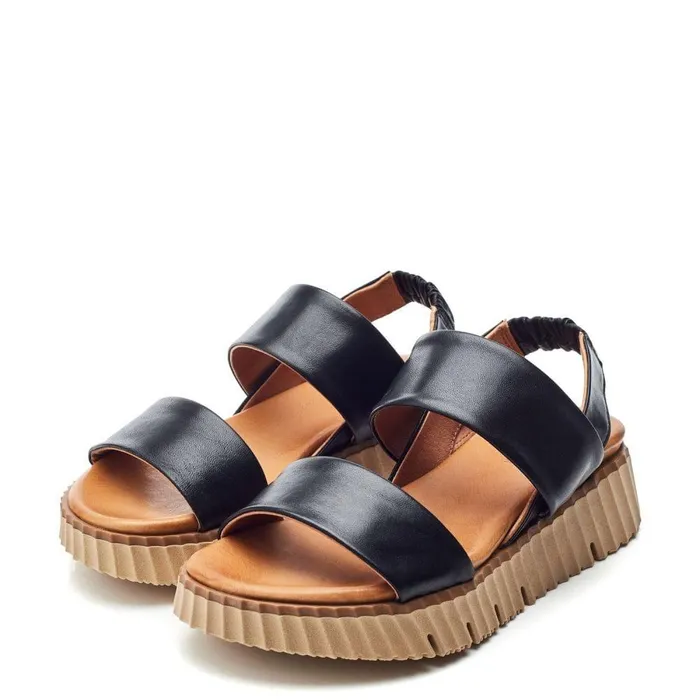 Women Moda In Pelle Wedge Sandals Shoon Sh Indiana Black Leather