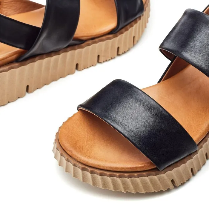 Women Moda In Pelle Wedge Sandals Shoon Sh Indiana Black Leather