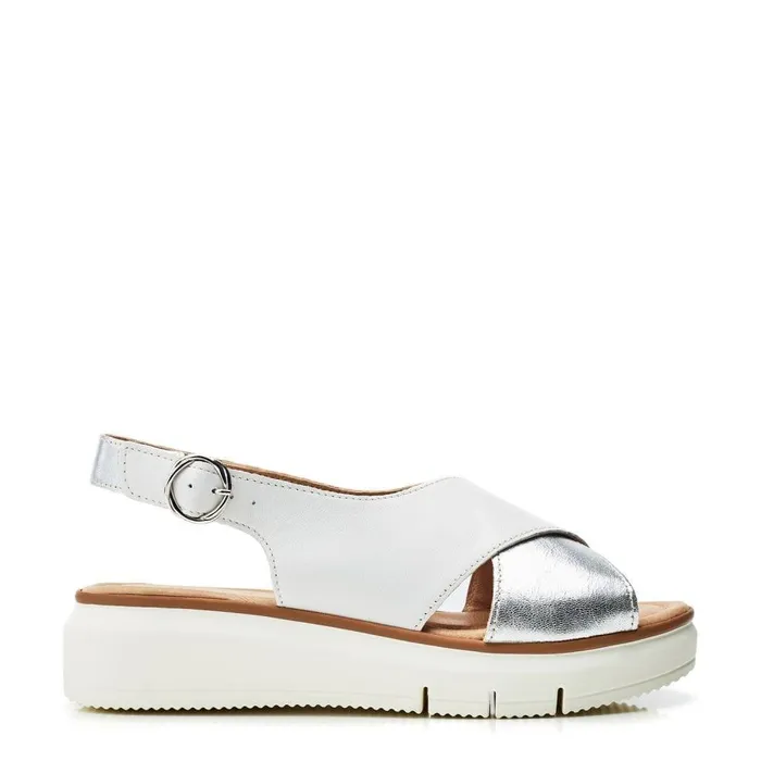 Women Moda In Pelle Wedge Sandals Shoon Sh Rebel White 8211 Silver Leather