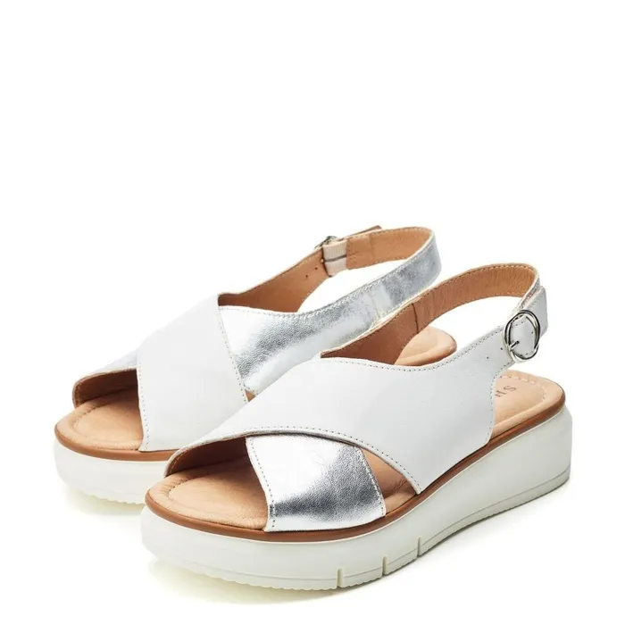 Women Moda In Pelle Wedge Sandals Shoon Sh Rebel White 8211 Silver Leather