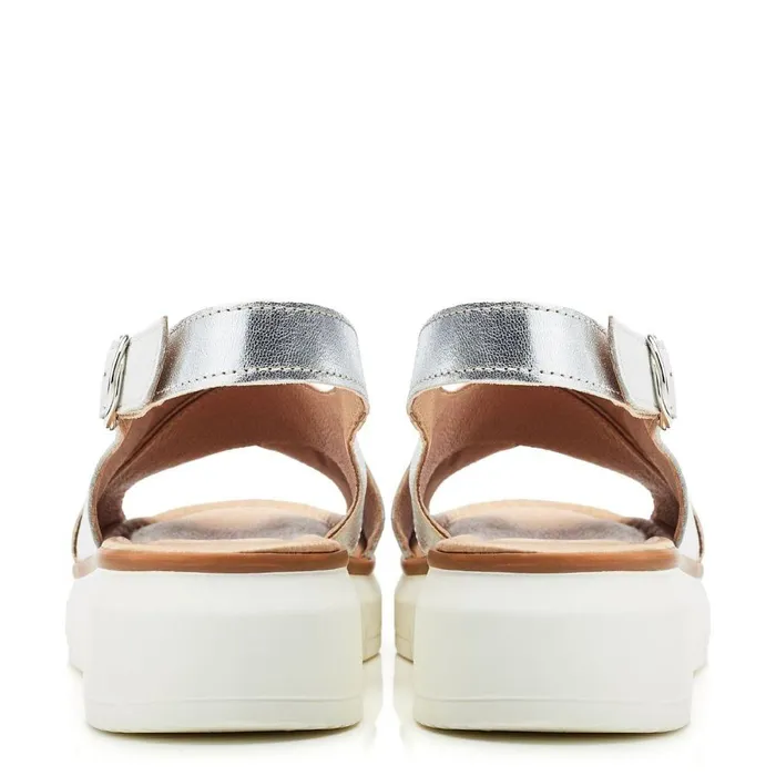 Women Moda In Pelle Wedge Sandals Shoon Sh Rebel White 8211 Silver Leather
