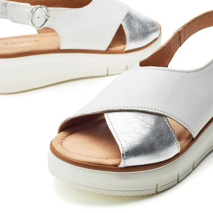 Women Moda In Pelle Wedge Sandals Shoon Sh Rebel White 8211 Silver Leather