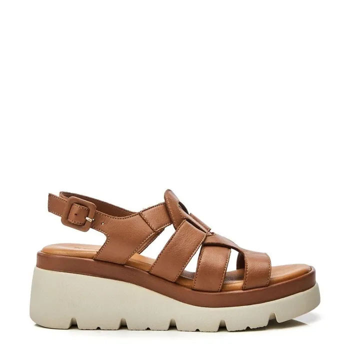 Women Moda In Pelle Wedge Sandals Shoon Sh Strake Tan Leather