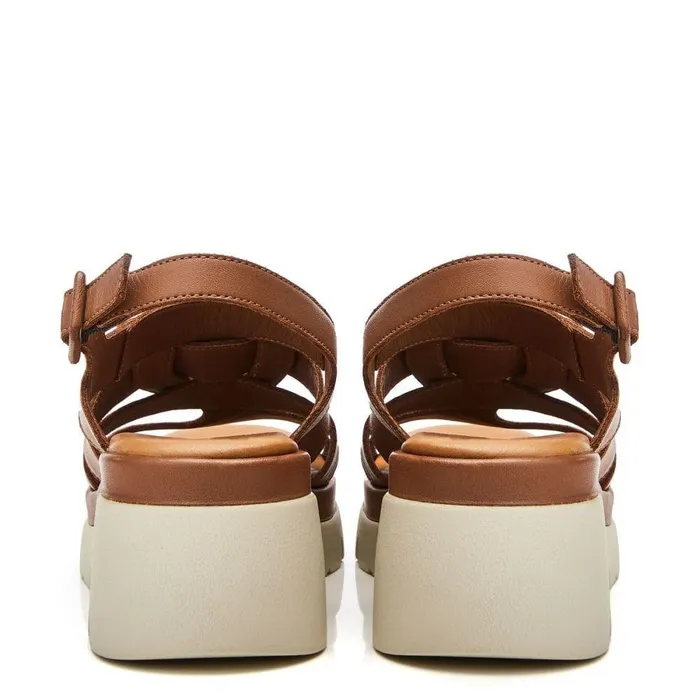 Women Moda In Pelle Wedge Sandals Shoon Sh Strake Tan Leather