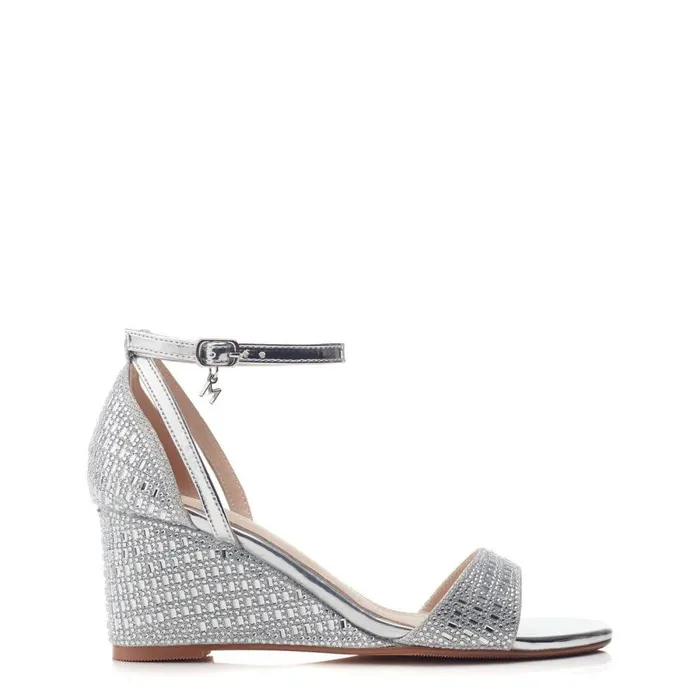 Women Moda In Pelle Wedge Sandals Simonah Silver Textile
