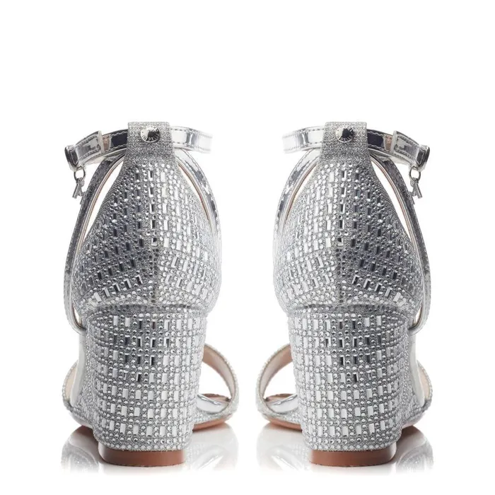 Women Moda In Pelle Wedge Sandals Simonah Silver Textile