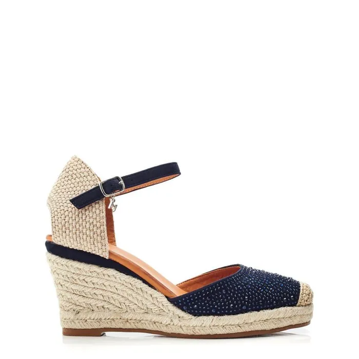 Women Moda In Pelle Wedge Sandals Willo Navy Alcantara