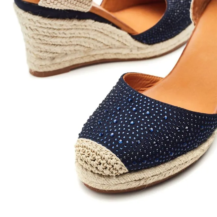 Women Moda In Pelle Wedge Sandals Willo Navy Alcantara