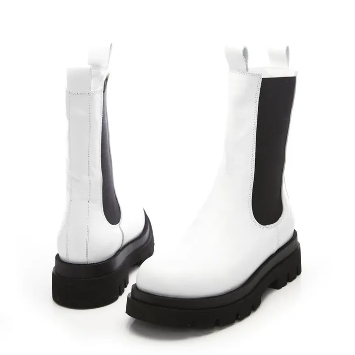 Women Moda In Pelle White Boots Bsoleful BPuncher White Leather