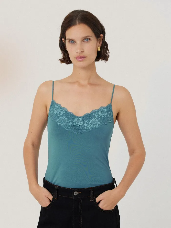 Women Modal Lace Vest Deep Water Jigsaw Shirts and Tops