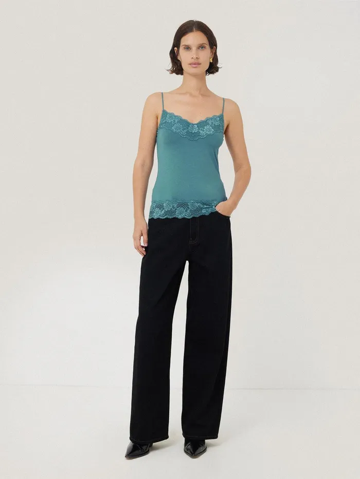 Women Modal Lace Vest Deep Water Jigsaw Shirts and Tops