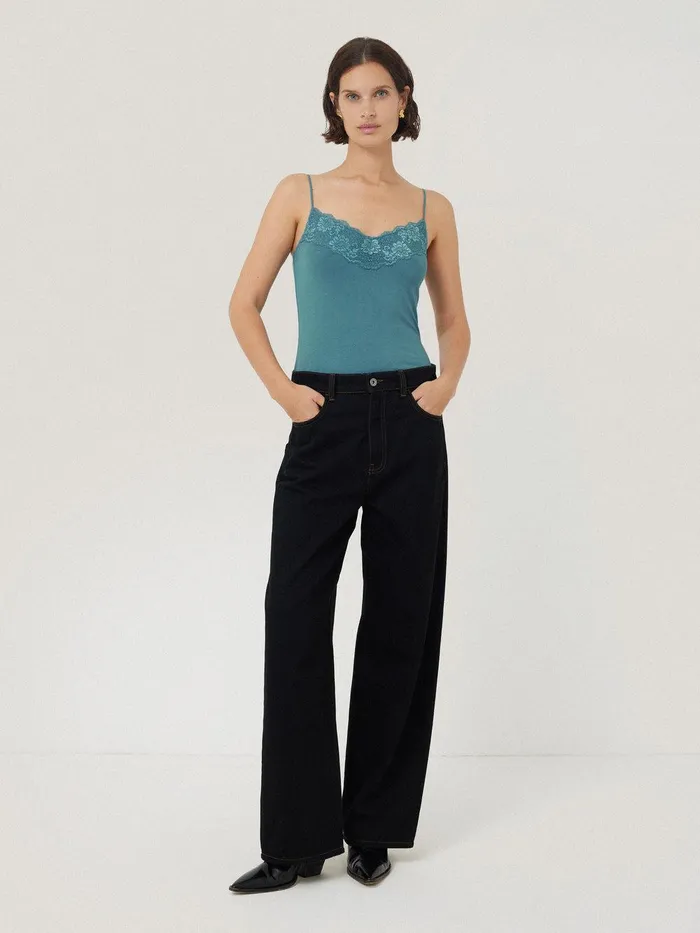Women Modal Lace Vest Deep Water Jigsaw Shirts and Tops