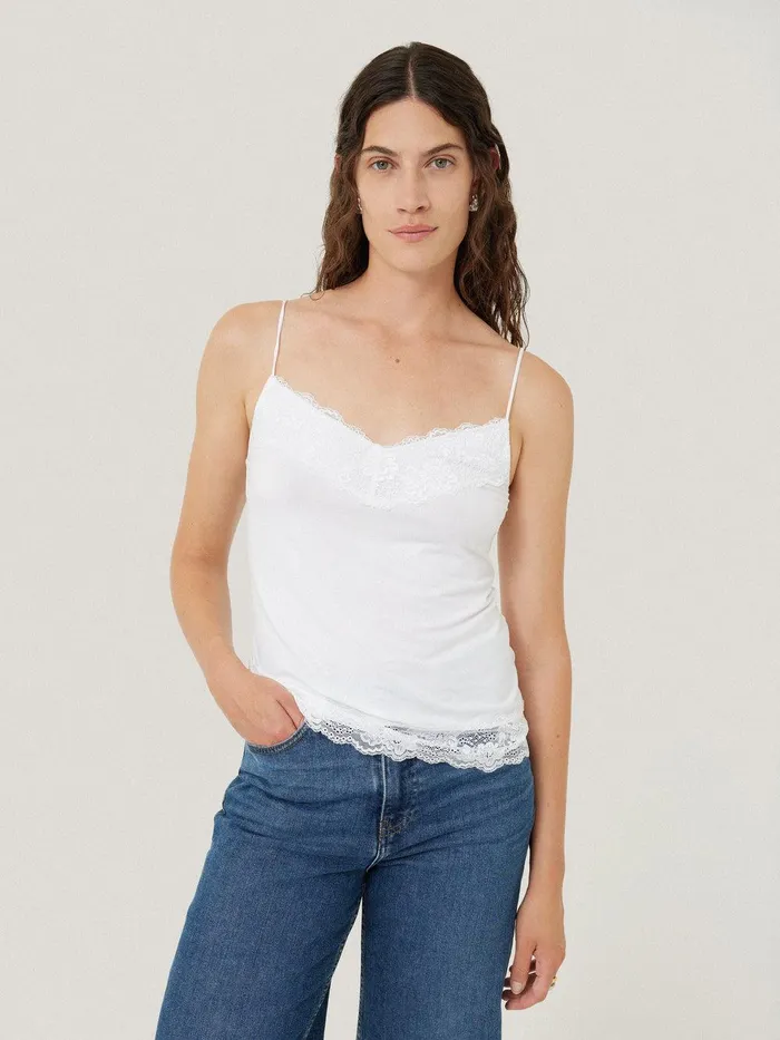 Women Modal Lace Vest White Jigsaw Shirts and Tops