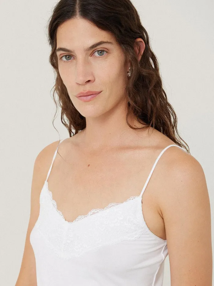 Women Modal Lace Vest White Jigsaw Shirts and Tops