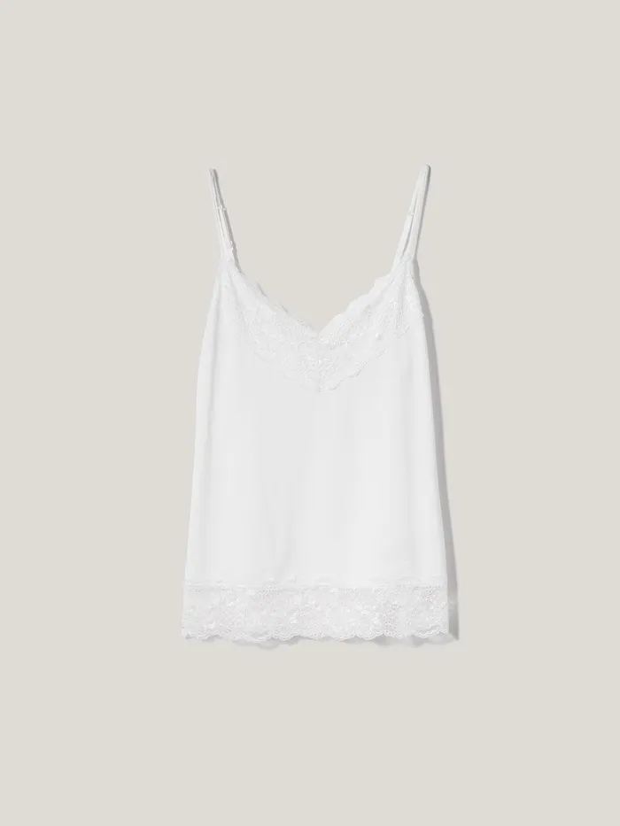 Women Modal Lace Vest White Jigsaw Shirts and Tops