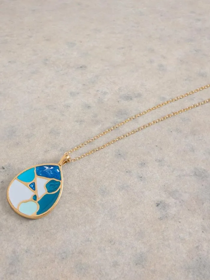 Women Mosaic Tile Drop Necklace Gold Tone Metallic White Stuff Jewellery Women Mosaic Tile Drop Necklace Gold Tone Metallic White Stuff Jewellery