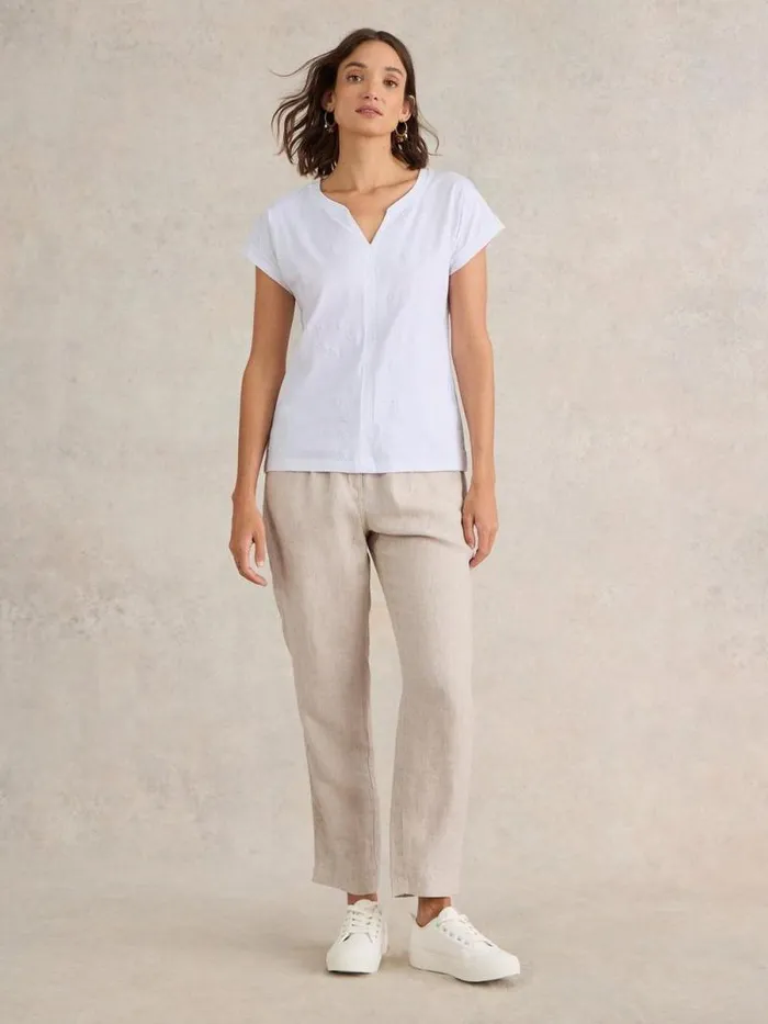Women NELLY NOTCH NECK EMBROIDERED TEE Brilliant White White Stuff Tops and Tees