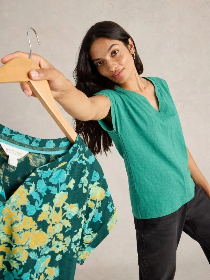 Women NELLY NOTCH NECK TSHIRT Dusty Green White Stuff Tops and Tees