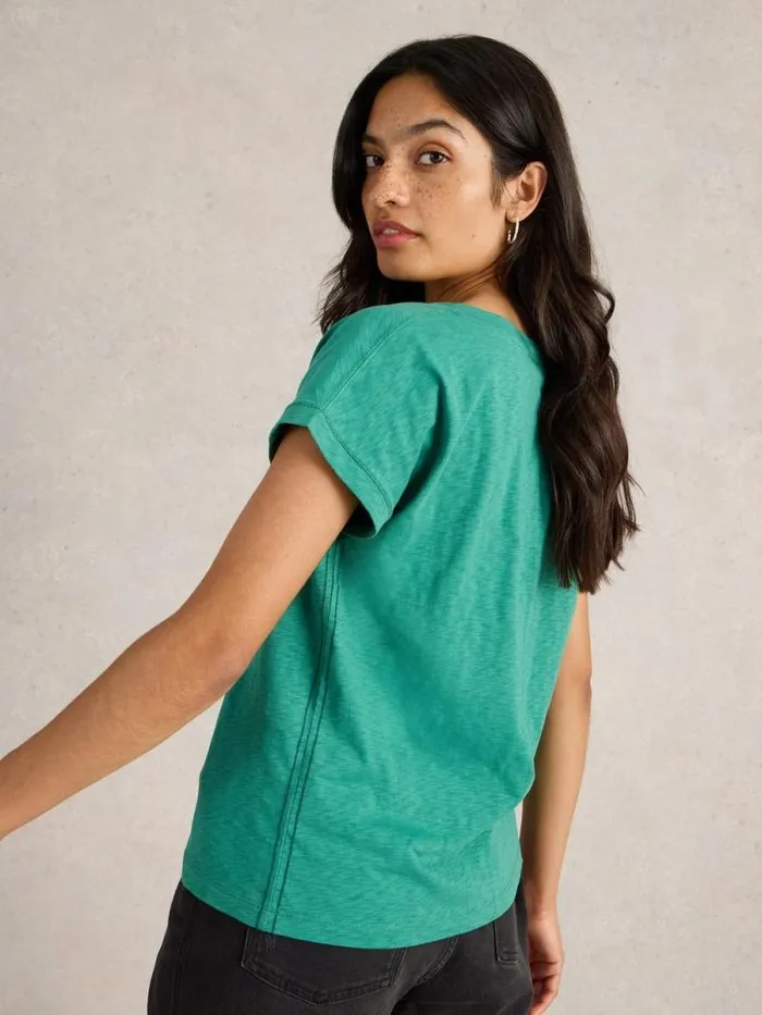 Women NELLY NOTCH NECK TSHIRT Dusty Green White Stuff Tops and Tees