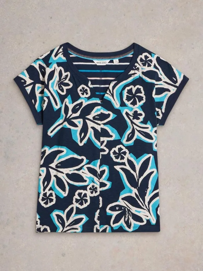 Women NELLY NOTCH NECK TSHIRT Navy Print White Stuff Tops and Tees