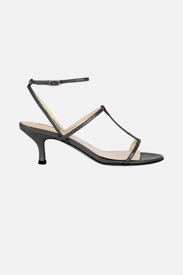 Women Novie Kitten Heel Shoes In Black Leather Denim Emilia Wickstead