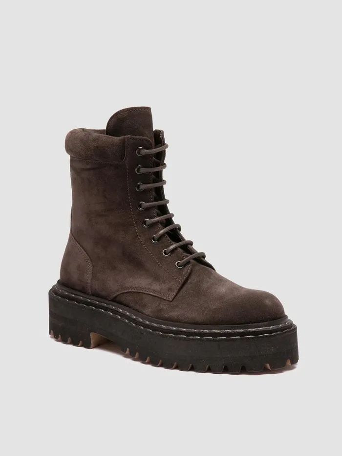 Women Officine Creative Footwear BLOSSOM 006 Pepe Brown Suede Laceup Boots