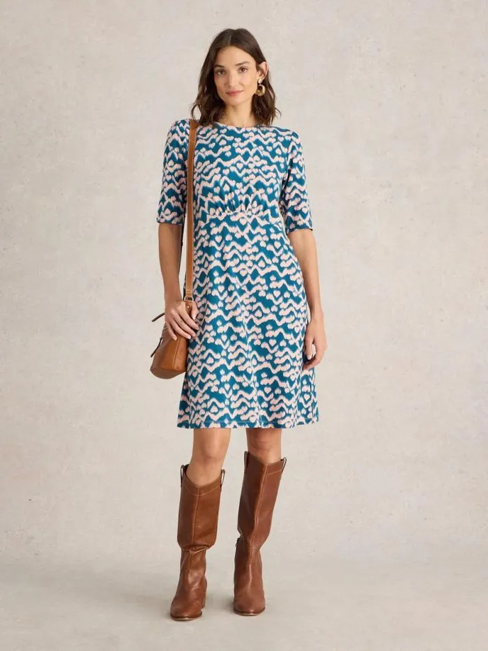 Women Olivia Jersey Dress Teal Print White Stuff Dresses