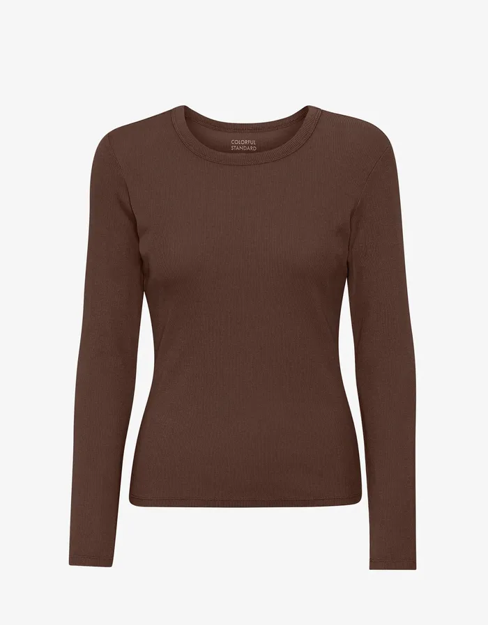 Women Organic Rib LS TShirt 8211 Coffee Brown Women TShirts Colorfulstandard