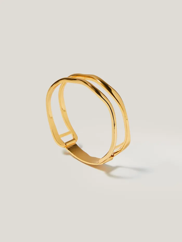 Women Organic Wave Bangle Gold Jigsaw Party