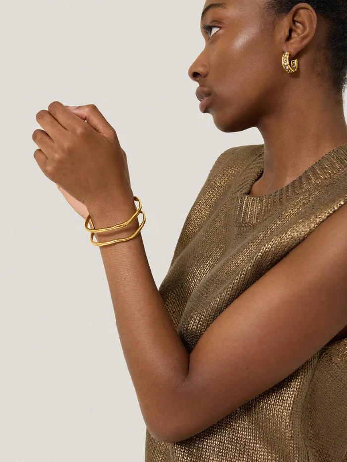 Women Organic Wave Bangle Gold Jigsaw Party