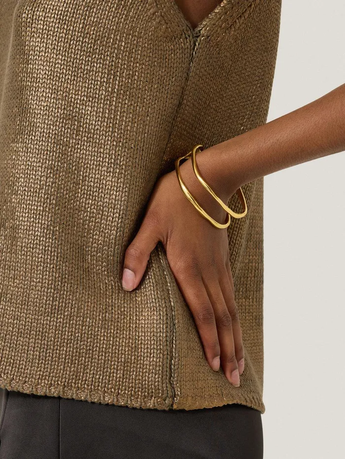Women Organic Wave Bangle Gold Jigsaw Party