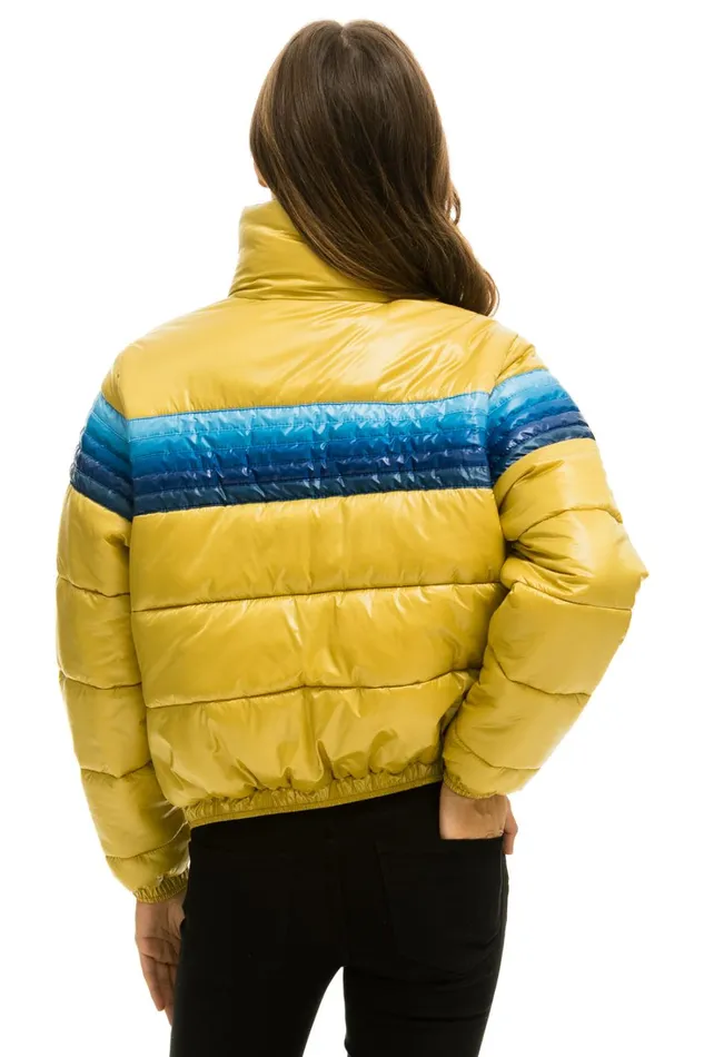 Women Outerwear Aviator Nation 5 STRIPE LUXE APRES PUFFER JACKET 8211 GLOSSY KHAKI Women Outerwear Aviator Nation 5 STRIPE LUXE APRES PUFFER JACKET 8211 GLOSSY KHAKI