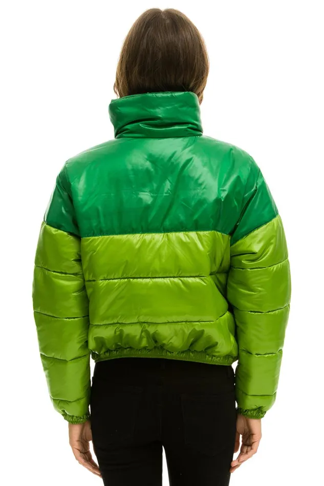 Women Outerwear Aviator Nation COLOR BLOCK HALF AND HALF APRES PUFFER JACKET 8211 AMAZON GLOSSY