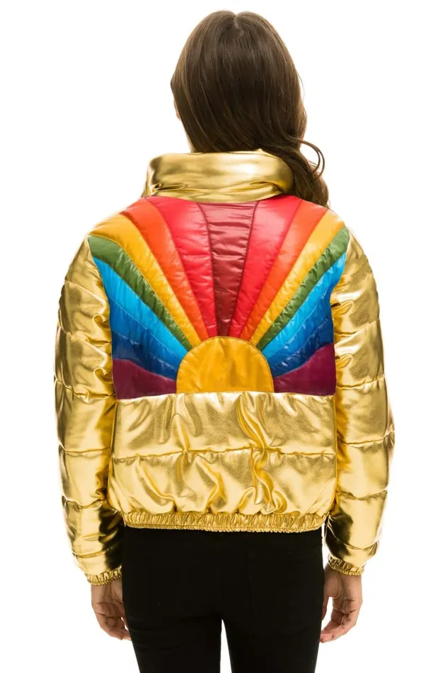 Women Outerwear Aviator Nation SUNBURST APRES PUFFER JACKET 8211 GLOSSY GOLD