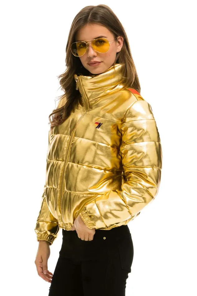 Women Outerwear Aviator Nation SUNBURST APRES PUFFER JACKET 8211 GLOSSY GOLD