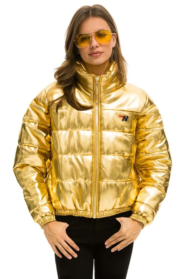 Women Outerwear Aviator Nation SUNBURST APRES PUFFER JACKET 8211 GLOSSY GOLD