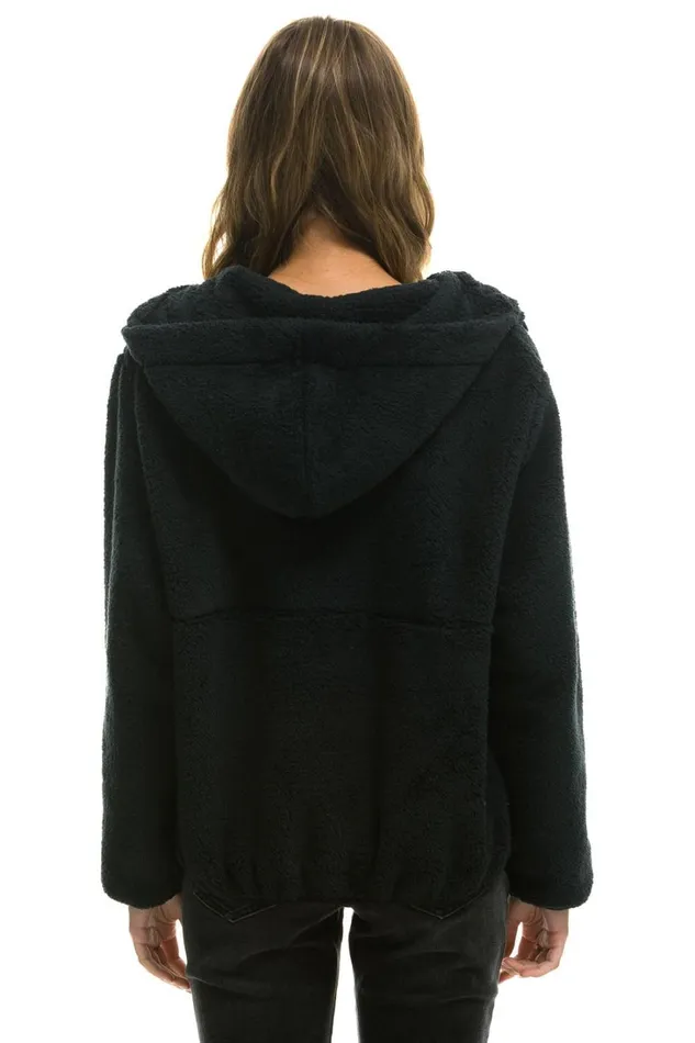 Women Outerwear Aviator Nation TEDDY APRES HOODED HALF ZIP JACKET 8211 BLACK Women Outerwear Aviator Nation TEDDY APRES HOODED HALF ZIP JACKET 8211 BLACK