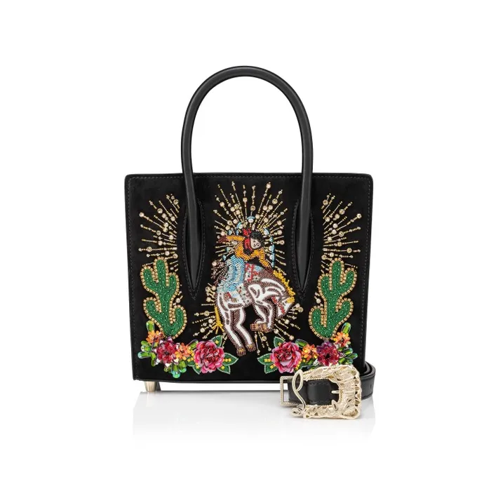 Women Paloma Mini Top Handle Bag 8211 Veau Velours Calf Leather And Lucky Embroidery 8211 Black Christian Louboutin Shoulder Bags