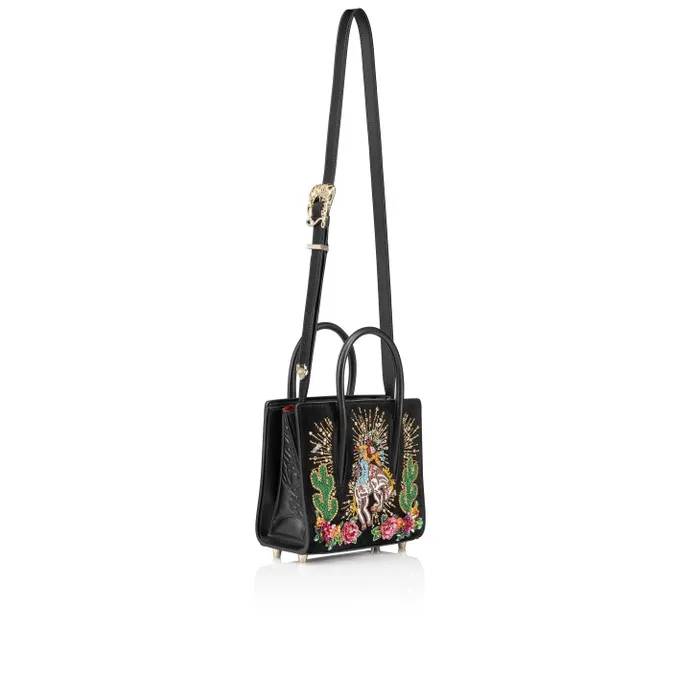 Women Paloma Mini Top Handle Bag 8211 Veau Velours Calf Leather And Lucky Embroidery 8211 Black Christian Louboutin Shoulder Bags