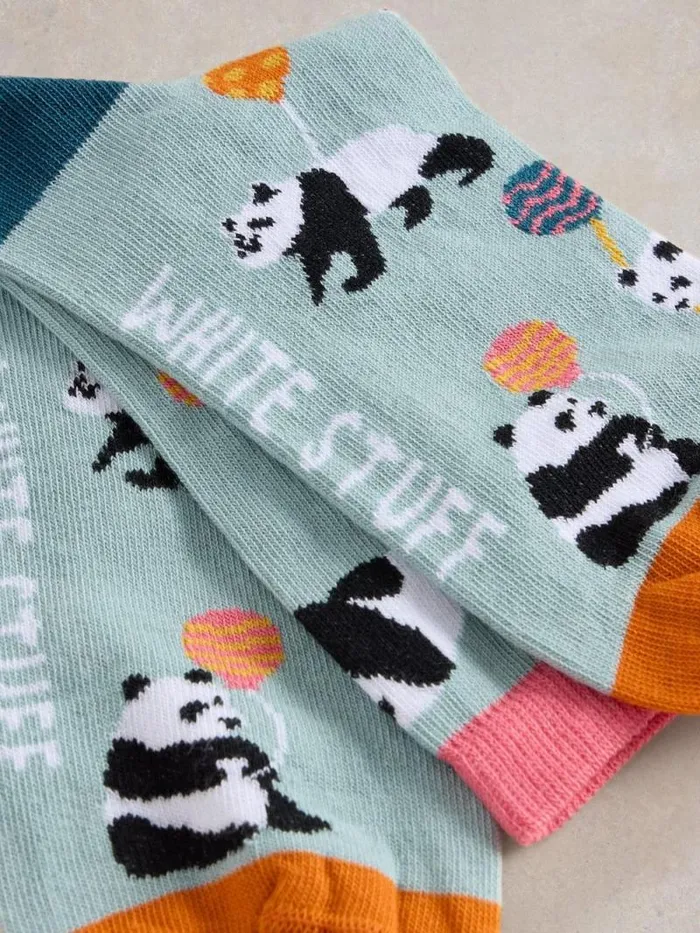 Women Panda Party Ankle Sock Blue Multi White Stuff Socks