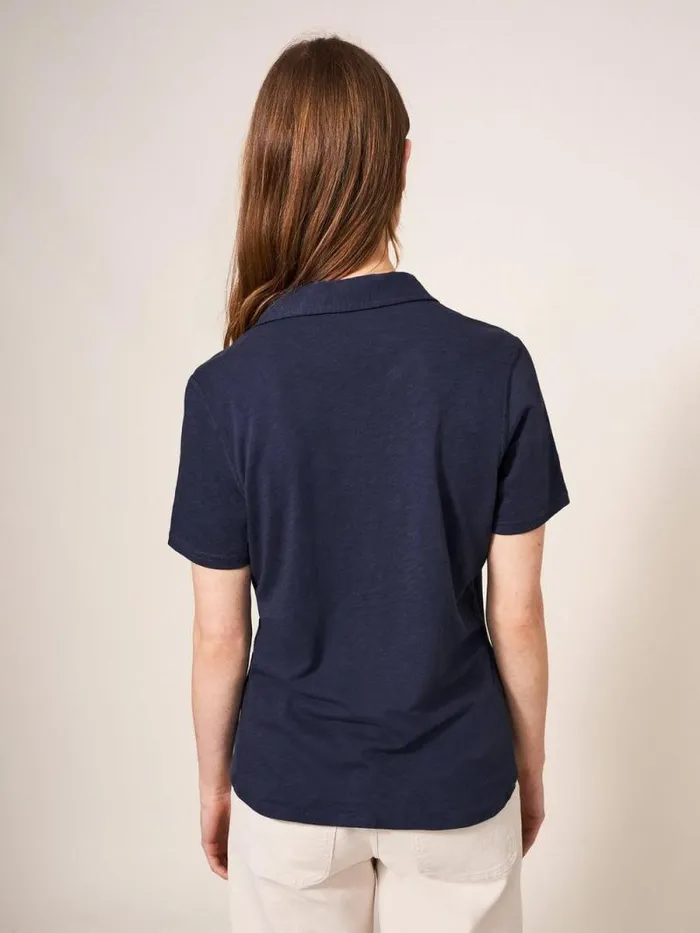 Women Penny Pocket Jersey Shirt French Navy White Stuff Shirts and Blouses