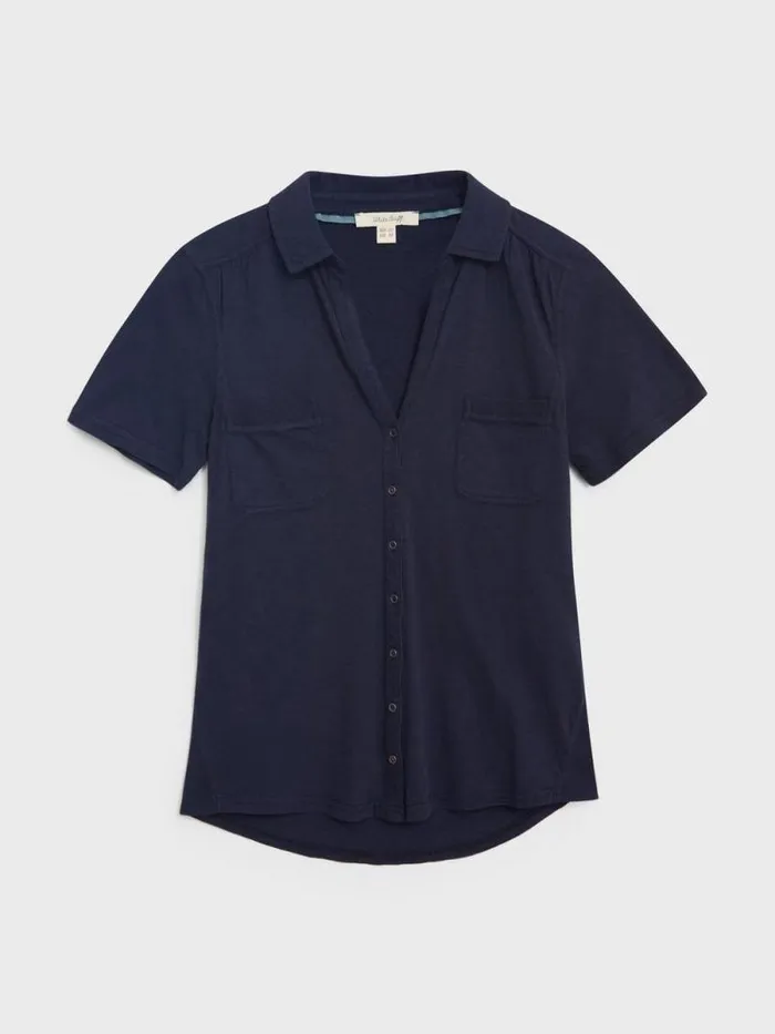 Women Penny Pocket Jersey Shirt French Navy White Stuff Shirts and Blouses