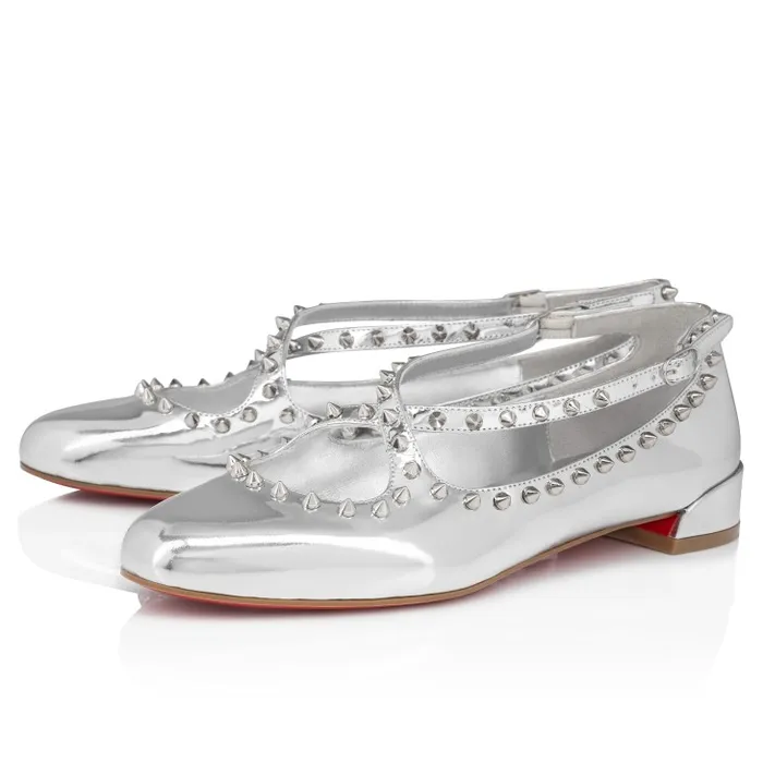 Women Pilouta Jane Spikes Ballerinas 8211 Specchio Leather 8211 Silver Christian Louboutin Flats and Loafers Women Pilouta Jane Spikes Ballerinas 8211 Specchio Leather 8211 Silver Christian Louboutin Flats and Loafers