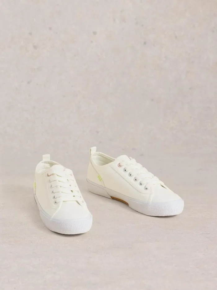 Women Pippa Canvas Lace Up Trainers Brilliant White White Stuff Trainers