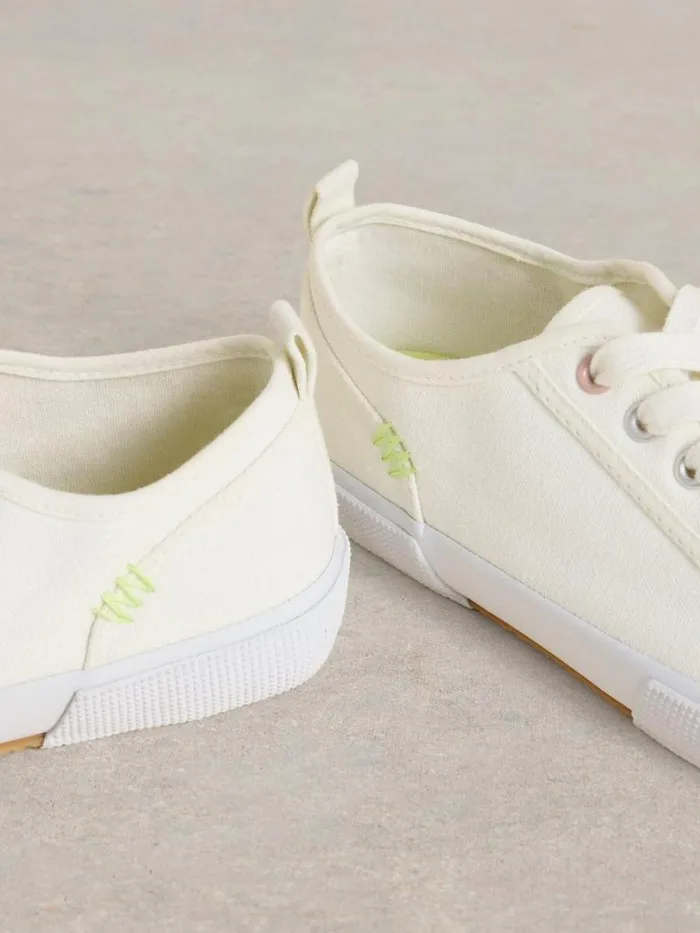 Women Pippa Canvas Lace Up Trainers Brilliant White White Stuff Trainers