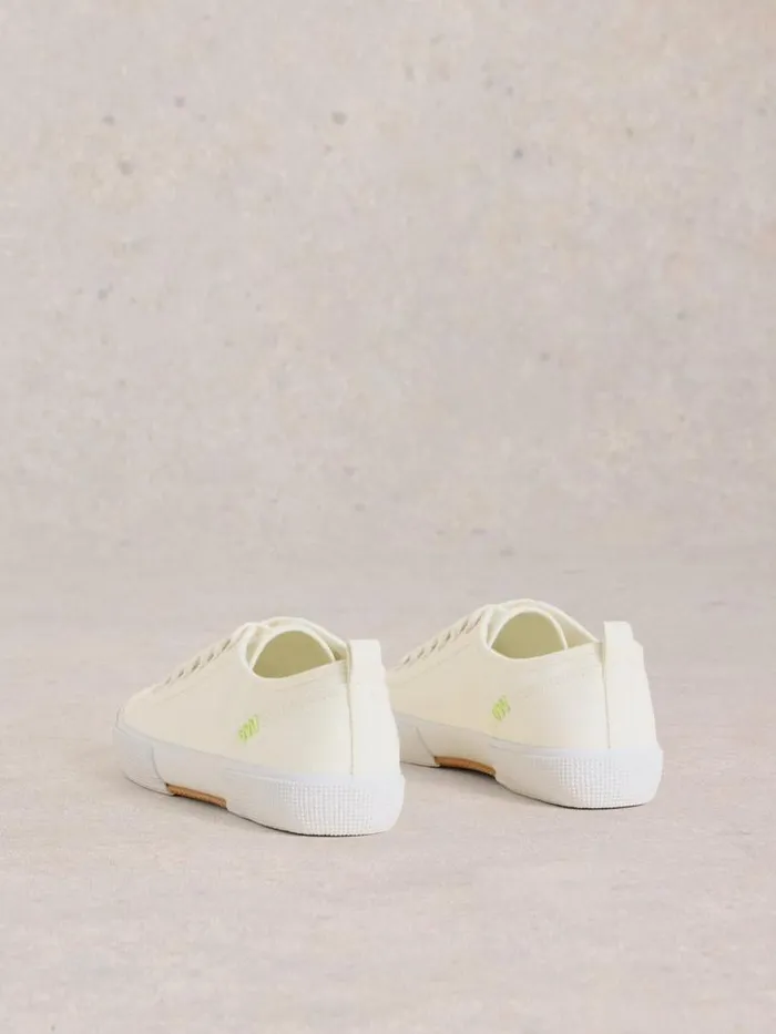 Women Pippa Canvas Lace Up Trainers Brilliant White White Stuff Trainers
