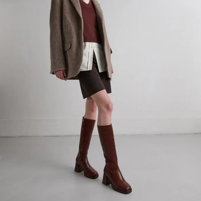 Women Platform Boots Brown JONAK Boots Thighhigh Boots