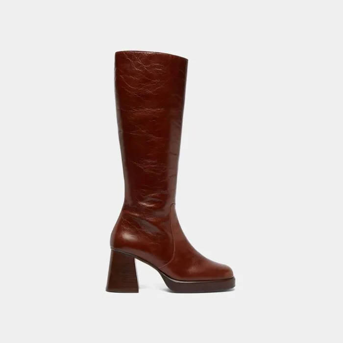 Women Platform Boots Brown JONAK Boots Thighhigh Boots