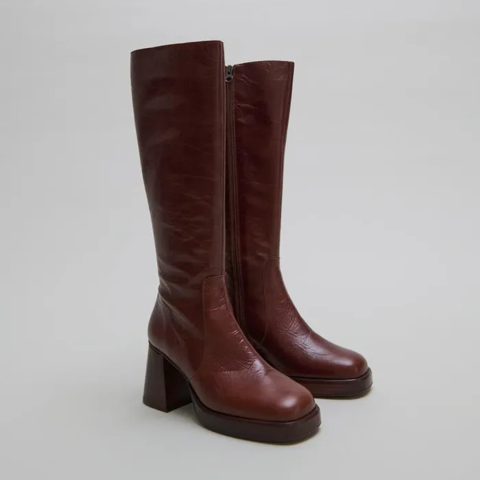 Women Platform Boots Brown JONAK Boots Thighhigh Boots