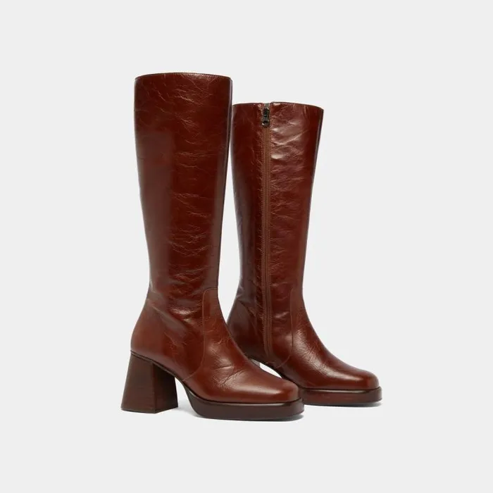 Women Platform Boots Brown JONAK Boots Thighhigh Boots